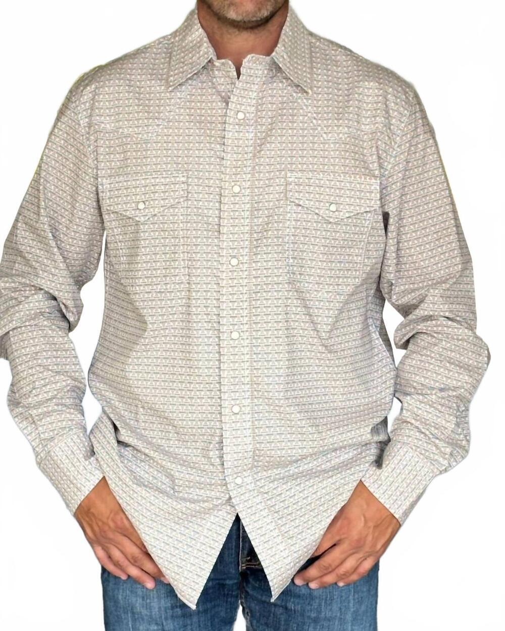 NEW WRANGLER competition advanced comfort long sleeve snap shirt in brown/ grey